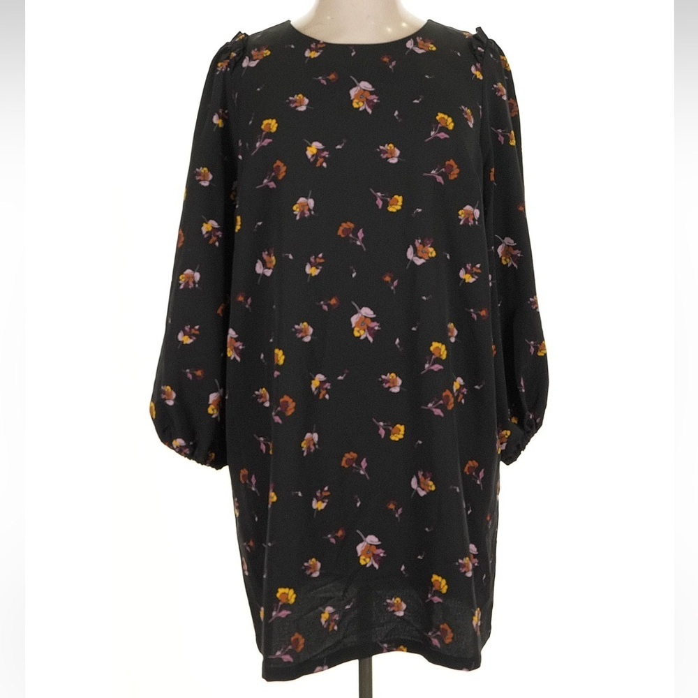 Eloquii Black Floral Ruffle Sleeve Shift Dress Women’s Size 14 Large L XL